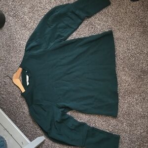 Rebecca Taylor Emerald Green Puff Sleeve Cotton Terry Knit Long Sleeve TopMedium